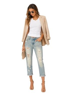 PAIGE Jimmy Jimmy Crop Boyfriend Distressed Jeans Light Wash USA 27 Low Rise
